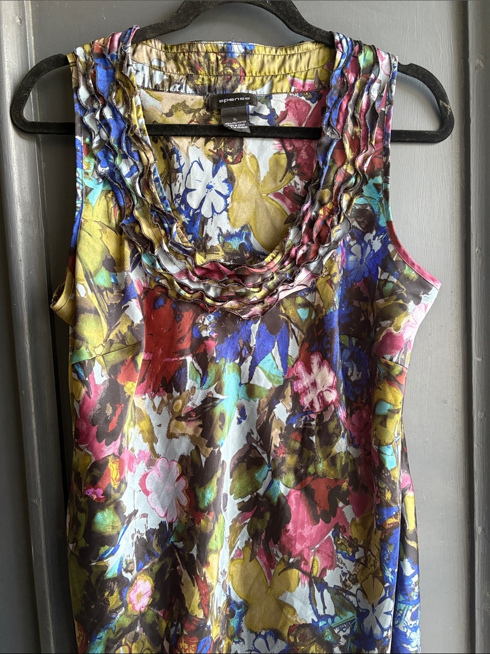 Spense Floral Ruffled Scoop Neck Tank - Multicolor